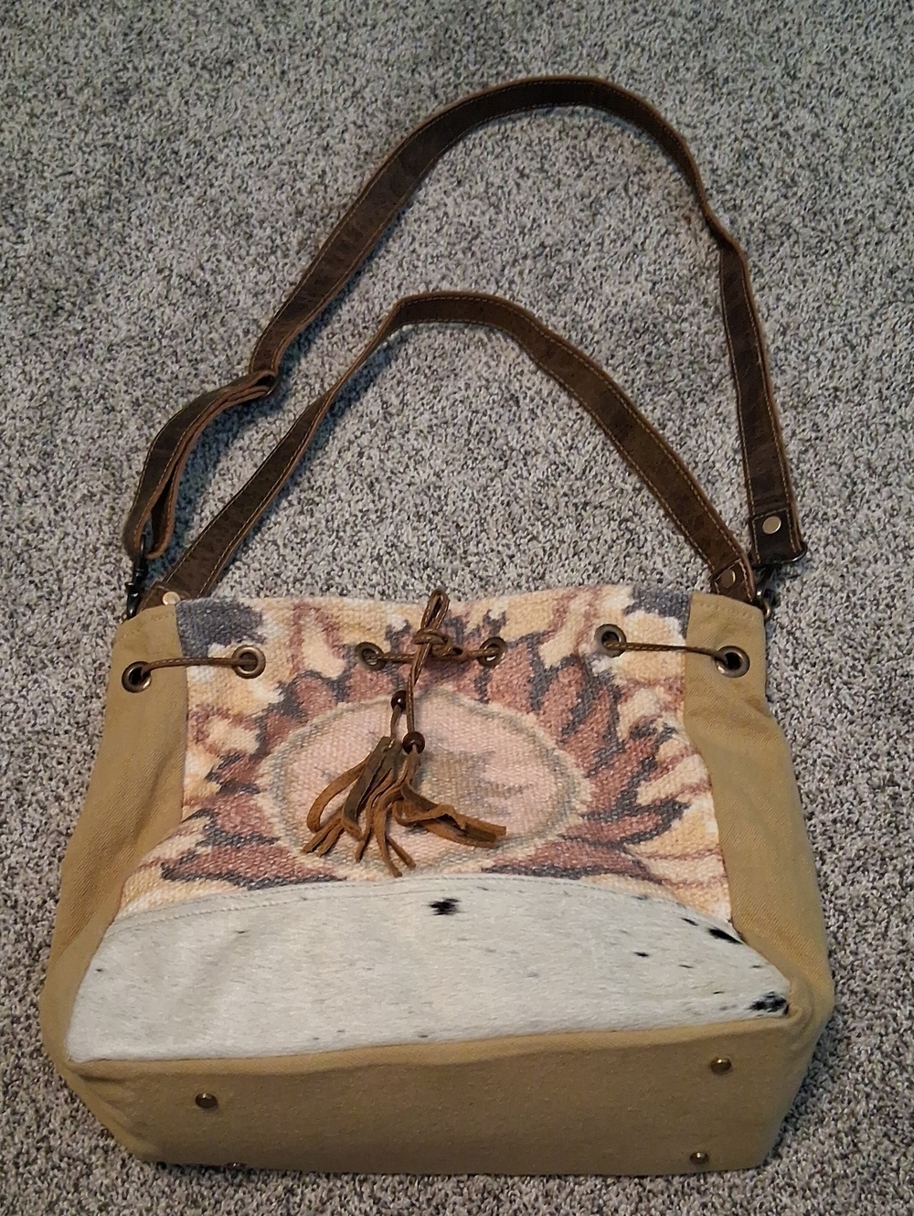 Myra Bag Tan, Brown and Cream Sunburst Shoulder Bag